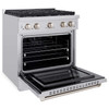 ZLINE 4-Piece Appliance Package - 30-Inch Gas Range, Refrigerator with Water Dispenser, Convertible Wall Mount Hood, and Microwave Drawer in Stainless Steel (4KPRW-SGRRH30-MWD)