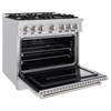 ZLINE 4-Piece Appliance Package - 36-Inch Dual Fuel Range, Hood, Refrigerator with Water Dispenser, and Dishwasher in Stainless Steel