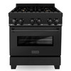 ZLINE 2-Piece Appliance Package - 30-Inch Dual Fuel Range & Over-the-Range Microwave in Black Stainless Steel