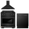 ZLINE 3-Piece Appliance Package - 30-Inch Gas Range, Convertible Wall Mount Hood, and 3-Rack Dishwasher in Black Stainless Steel (3KP-SGRBRH30-DWV)
