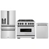 ZLINE 3-Piece Appliance Package - 36-Inch Gas Range, Refrigerator with Water Dispenser, and Dishwasher in Stainless Steel with Matte Black Accents