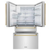 ZLINE 4-Piece Appliance Package - 36-Inch Gas Range, Hood, Refrigerator with Water Dispenser, and Dishwasher in Stainless Steel with Gold Accents