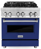 ZLINE 2-Piece Appliance Package - 30-inch Dual Fuel Range with Blue Gloss Door and Convertible Vent Range Hood in Stainless Steel (2KP-RABGRH30)