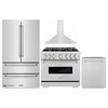 ZLINE 4-Piece Appliance Package - 36-Inch Gas Range, Hood, Refrigerator, and Dishwasher in Stainless Steel