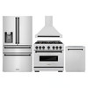 ZLINE 4-Piece Appliance Package - 36-Inch Dual Fuel Range, Hood, Refrigerator with Water Dispenser, and Dishwasher in Stainless Steel with Matte Black Accents