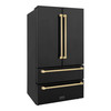 ZLINE 4-Piece Appliance Package - 48-Inch Gas Range, Hood, Refrigerator, and Dishwasher in Black Stainless Steel with Champagne Bronze Accents