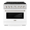 ZLINE 2-Piece Appliance Package - 36-inch Gas Range & Premium Range Hood in Satin Stainless Steel with White (2KP-SGRSWMRH36)