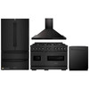 ZLINE 4-Piece Appliance Package - 48-Inch Gas Range, Hood, Refrigerator, and Dishwasher in Black Stainless Steel
