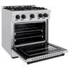 ZLINE 4-Piece Appliance Package - 30-Inch Dual Fuel Range, Hood, Refrigerator with Water Dispenser, and Dishwasher in Stainless Steel with Matte Black Accents