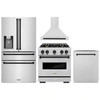 ZLINE 4-Piece Appliance Package - 30-Inch Dual Fuel Range, Hood, Refrigerator with Water Dispenser, and Dishwasher in Stainless Steel with Matte Black Accents