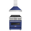 ZLINE 2-Piece Appliance Package - 30-inch Dual Fuel Range & Premium Range Hood in Satin Stainless Steel with Blue Matte (2KP-RASBMRH30)