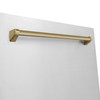 ZLINE 4-Piece Appliance Package - 36-Inch Gas Range, Hood, Refrigerator with Water Dispenser, and Dishwasher in Stainless Steel with Champagne Bronze Accents