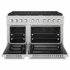 ZLINE 4-Piece Appliance Package - 48-Inch Gas Range, Refrigerator with Water Dispenser, Convertible Wall Mount Hood, and 3-Rack Dishwasher in Stainless Steel (4KPRW-SGRRH48-DWV)