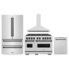 ZLINE 4-Piece Appliance Package - 48-Inch Dual Fuel Range, Hood, Refrigerator, and Dishwasher in Stainless Steel with Matte Black Accents