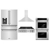 ZLINE 4-Piece Appliance Package - 36-Inch Rangetop, 30-Inch Double Wall Oven, 36-Inch Refrigerator with Water Dispenser, and Convertible Wall Mount Hood in Stainless Steel (4KPRW-RTRH36-AWD)