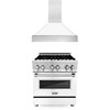 ZLINE 2-Piece Appliance Package - 30-inch Dual Fuel Range with White Matte Door and Convertible Vent Range Hood in Stainless Steel (2KP-RAWMRH30)