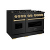 ZLINE 3-Piece Appliance Package - 48-Inch Gas Range, Refrigerator with Water Dispenser, and Dishwasher in Black Stainless Steel with Champagne Bronze Accents