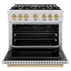 ZLINE 4-Piece Appliance Package - 36-Inch Dual Fuel Range, Hood, Refrigerator, and Dishwasher in Stainless Steel with Champagne Bronze Accents