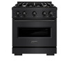 ZLINE 4-Piece Appliance Package - 30-Inch Dual Fuel Range, Hood, Refrigerator, and Dishwasher in Black Stainless Steel