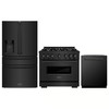 ZLINE 3-Piece Appliance Package - 36-Inch Dual Fuel Range, Refrigerator with Water Dispenser, and Dishwasher in Black Stainless Steel