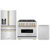 ZLINE 3-Piece Appliance Package - 36-Inch Dual Fuel Range, Refrigerator with Water Dispenser, and Dishwasher in Stainless Steel with Gold Accents