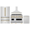 ZLINE 4-Piece Appliance Package - 48-Inch Gas Range, Hood, Refrigerator, and Dishwasher in Stainless Steel with Gold Accents