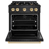 ZLINE 3-Piece Appliance Package - 30-Inch Gas Range, Refrigerator with Water Dispenser, and Dishwasher in Black Stainless Steel with Gold Accents