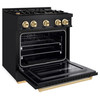 ZLINE 3-Piece Appliance Package - 30-Inch Gas Range, Refrigerator with Water Dispenser, and Dishwasher in Black Stainless Steel with Gold Accents