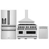 ZLINE 4-Piece Appliance Package - 48-Inch Dual Fuel Range, Hood, Refrigerator with Water Dispenser, and Dishwasher in Stainless Steel with Matte Black Accents
