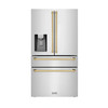 ZLINE 4-Piece Appliance Package - 30-Inch Dual Fuel Range, Hood, Refrigerator with Water Dispenser, and Dishwasher in Stainless Steel with Gold Accents