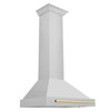 ZLINE 4-Piece Appliance Package - 30-Inch Dual Fuel Range, Hood, Refrigerator, and Dishwasher in Stainless Steel with Gold Accents