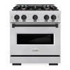 ZLINE 4-Piece Appliance Package - 30-Inch Dual Fuel Range, Hood, Refrigerator, and Dishwasher in Stainless Steel with Matte Black Accents