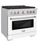 ZLINE 2-Piece Appliance Package - 36-inch Gas Range with White Matte Door and Convertible Vent Range Hood in Stainless Steel (2KP-SGRWMRH36)