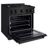 ZLINE 4-Piece Appliance Package - 30-Inch Gas Range, Hood, Refrigerator with Water Dispenser, and Dishwasher in Black Stainless Steel