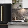 ZLINE 4-Piece Appliance Package - 30-Inch Gas Range, Hood, Refrigerator, and Dishwasher in Black Stainless Steel with Gold Accents