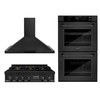ZLINE 3-Piece Appliance Package - 36-Inch Rangetop, Double Wall Oven, and Convertible Wall Mount Range Hood in Black Stainless Steel (3KP-RTBRH36-AWD)