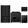 ZLINE 4-Piece Appliance Package - 36-Inch Dual Fuel Range with Brass Burners, Refrigerator, Microwave Oven, and 3-Rack Dishwasher in Black Stainless Steel