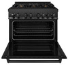 ZLINE 4-Piece Appliance Package - 36-Inch Dual Fuel Range with Brass Burners, Refrigerator, Microwave Oven, and 3-Rack Dishwasher in Black Stainless Steel
