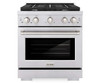 ZLINE 4-Piece Appliance Package - 30" Gas Range, 36" Refrigerator with Water Dispenser, Convertible Wall Mount Hood, and 3-Rack Dishwasher in Stainless Steel (4KPRW-SGRRH30-DWV)