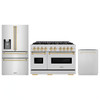 ZLINE 3-Piece Appliance Package - 48-Inch Gas Range, Refrigerator with Water Dispenser, and Dishwasher in Stainless Steel with Gold Accents