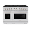 ZLINE 4-Piece Appliance Package - 48-Inch Gas Range, Refrigerator, Convertible Wall Mount Hood, and Microwave Drawer in Stainless Steel (4KPR-SGRRH48-MW)