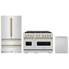ZLINE 3-Piece Appliance Package - 48-Inch Gas Range, Refrigerator, and Dishwasher in Stainless Steel with Gold Accents
