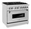 ZLINE 3-Piece Appliance Package - 36-Inch Dual Fuel Range, Refrigerator with Water Dispenser, & 3-Rack Dishwasher in Stainless Steel