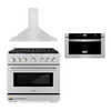 ZLINE 3-Piece Appliance Package - 36-Inch Gas Range, Premium Hood & Microwave Drawer in Stainless Steel (3KP-SGRRH36-MW)