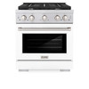ZLINE 2-Piece Appliance Package - 30-inch Gas Range with White Matte Door and Convertible Vent Range Hood in Stainless Steel (2KP-SGRWMRH30)