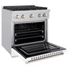 ZLINE 2-Piece Appliance Package - 30-inch Gas Range with White Matte Door and Convertible Vent Range Hood in Stainless Steel (2KP-SGRWMRH30)