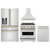 ZLINE 4-Piece Appliance Package - 30-Inch Dual Fuel Range, Hood, Refrigerator with Water Dispenser, and Dishwasher in Stainless Steel with Champagne Bronze Accents
