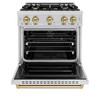 ZLINE 4-Piece Appliance Package - 30-Inch Dual Fuel Range, Hood, Refrigerator with Water Dispenser, and Dishwasher in Stainless Steel with Champagne Bronze Accents