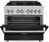 ZLINE 2-Piece Appliance Package - 36-inch Dual Fuel Range with Black Matte Door and Convertible Vent Range Hood in Stainless Steel (2KP-RABLMRH36)