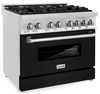 ZLINE 2-Piece Appliance Package - 36-inch Dual Fuel Range with Black Matte Door and Convertible Vent Range Hood in Stainless Steel (2KP-RABLMRH36)